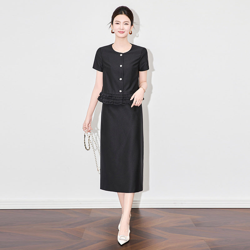 French Style Butterfly Knot Top And Wrap around Mini Skirt Two Piece Set Summer Collection Elegant Commute Ultrafine Plain