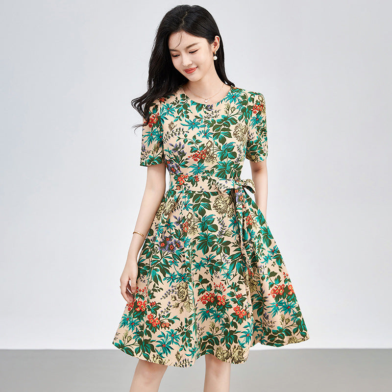 New Fashion Summer Dress For Women Floral Print Elegant Short Sleeve Vintage cotton O-Neck Woman Party Women Clothing