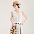 Korean Style Vintage Neck Hollow Knitted Vest Women's Sleeveless Summer Casual Versatile Breathable Fashion Top