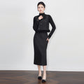 Spring New Lvory White Tweed Knitted Fake Two Pieces Women Midi Dress Splicing Lady Party Dress