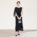 Elegant Slimming Acetate Satin Wrap Silk Chiffon Strap Long Dress Natural Waist Fish Tail Skirt Short Sleeve Wedding Dress