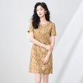 New Style Embroidered Lace Short Sleeve A- Line Dress round Neck Summer Style Elegant Design Sensation Women's Dress Midi Skirt