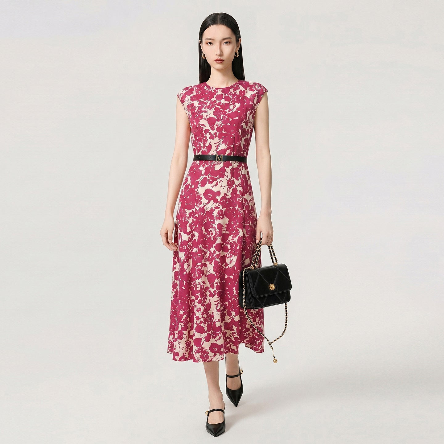 Summer French Elegant Romantic Round Neck Floral Temperament Slim Fit Ramie Sleeveless Dress