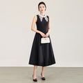 Elegant A-Line Sleeveless Dress High Waist Birthday Gift Polyester Fabric Pure Color Long Skirt Elegant Commute Style