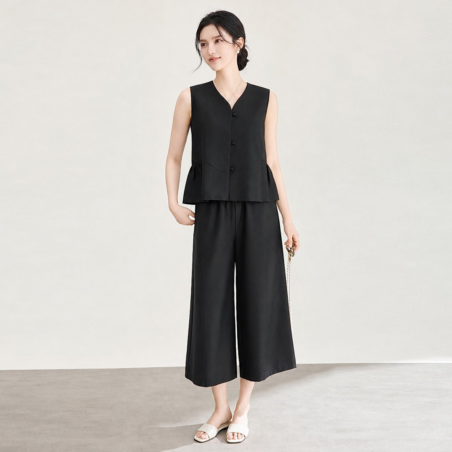 Elegant Commute Cotton Embroidered Lace Hollow out Vest Wide Leg Casual Pants Set Women's New Style Spring Summer Office Wear