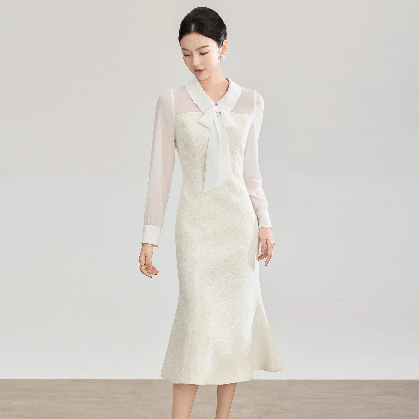 Elegant Fish Tail Dress with Shiny Thread Woven Light Ceremony Women's Spring New Style South Oil Polyester Blend Midi Dress