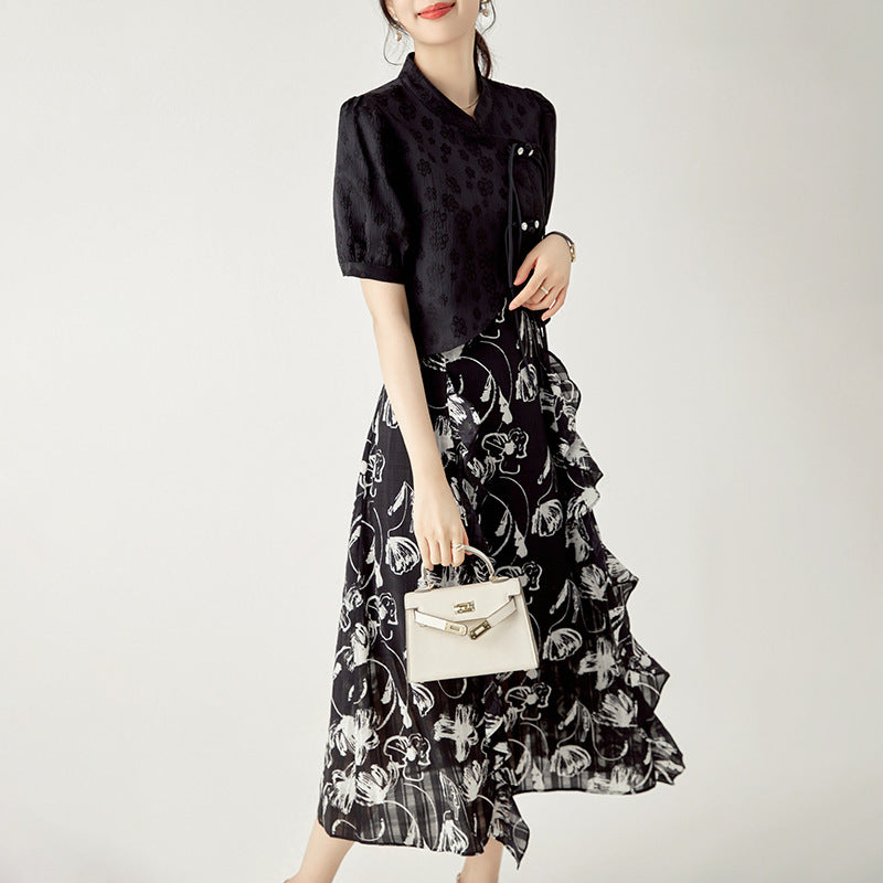 Midi Skirts Women New Summer Thin Simple Ink Wash Printing Design Vintage Gentle Leisure Chic Aesthetic Streetwear
