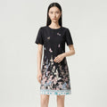 Black French Elegant Fashion Socialite Summer Dress Round Neck Short-sleeve Butterfly Floral Print High Waist A-line Short Dress Women