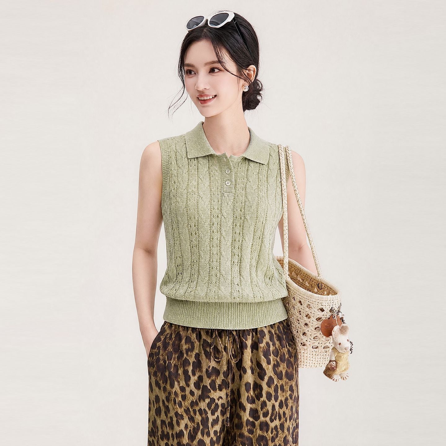 Korean Style Skin-Friendly Soft Knitted Slim Fit Collar Vest Summer Fashionable Breathable Casual Color Top for Women