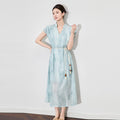 Elegant Fashionable Summer Silk Blend Long Dress with Water-Mark Embroidery Midi A- Line Skirt for Women Vacation Style