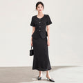Fashionable Simple Embossed Texture Bubble Sleeve Top And High-End Feeling Half Skirt Two-Piece Set Elegant Casual Dress