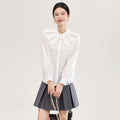 Elegant French Romantic Petal Collar Shirt Women's Spring Top Quality Cotton Long Sleeve Floral Artistic Vintage Style