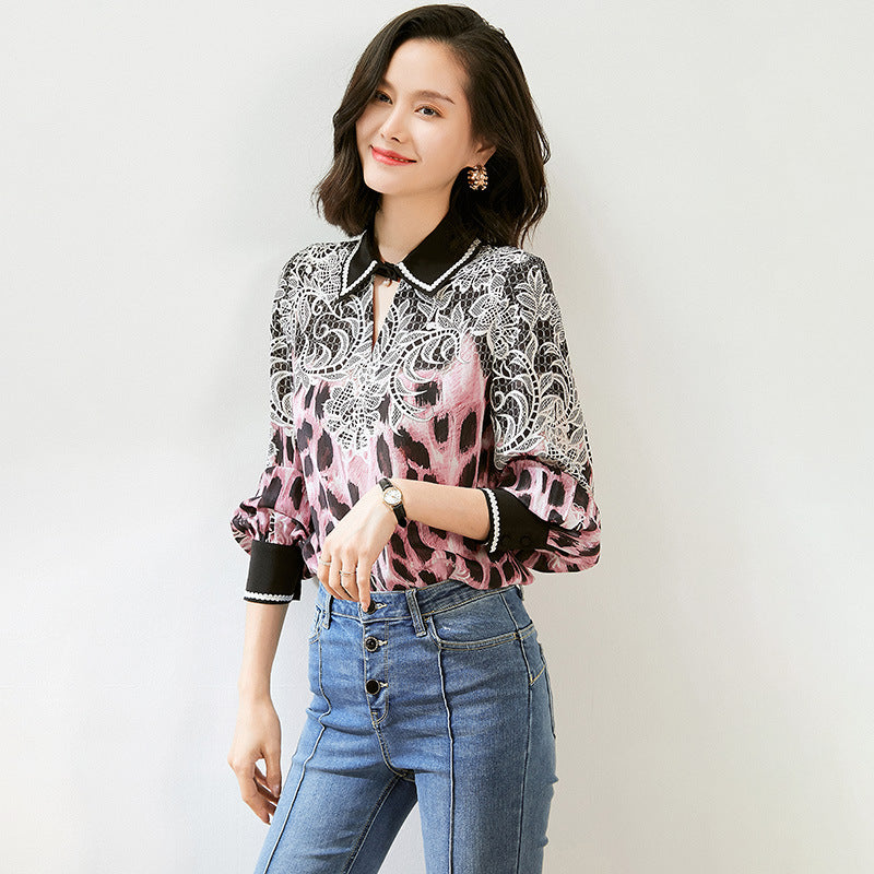Loose Fit Fashionable Long Sleeve Shirt Thin Polyester Women's Top for Middle-Aged And Elderly Comfortable Casual