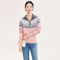 Seamless One-Piece Pure Wool Knitted Sweater with Knit Flower Design Fair Isle Style for Autumn And Winter Casual Loose Fit