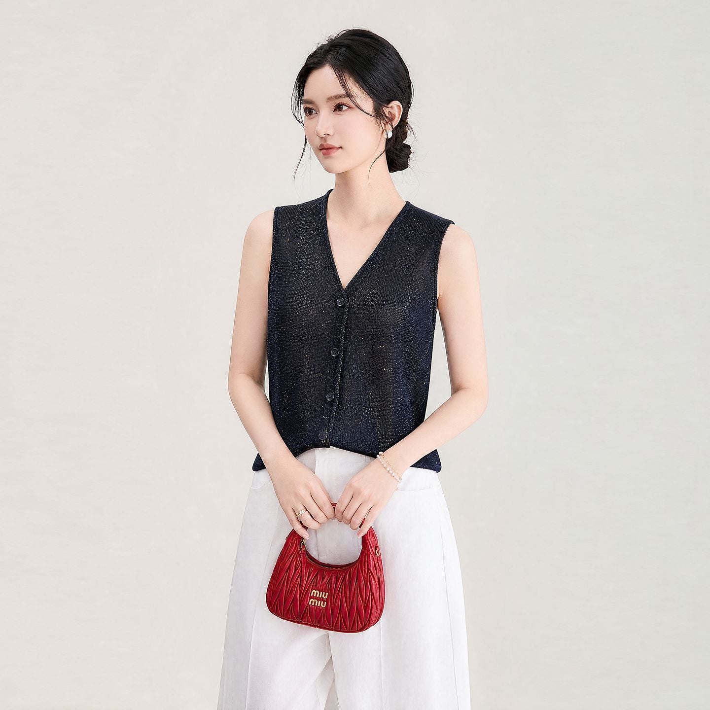 Women's Sleeveless Polo Knit Vest for Korean Style Slim Fit Solid Color Chic Button Up Casual Holiday Top for All Seasons