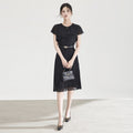 French Style Ruffle Pleated Dress Women's Round Neck Solid Color Short Sleeve Dresses