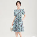 Elegant French Style Summer New V-neck Sleeveless Floral Print Polyester Midi Dress Slim Fit Chiffon Dress for Casual Travel