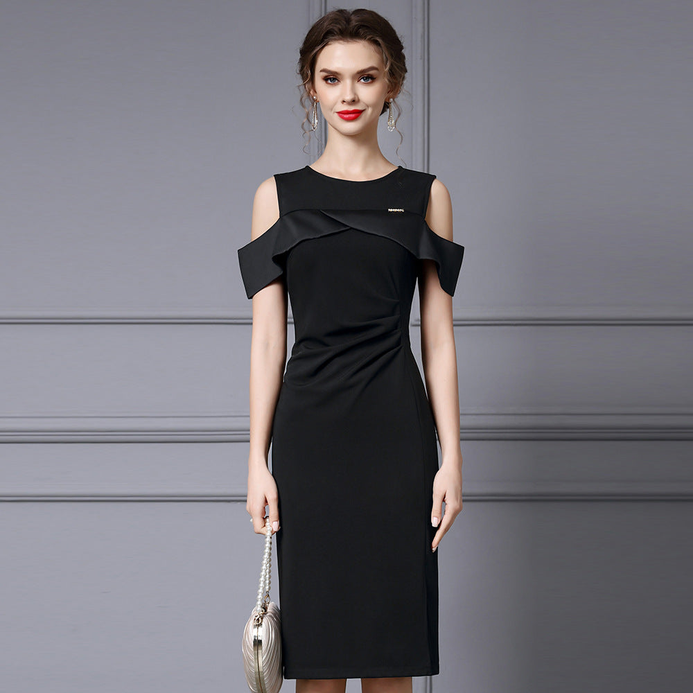 Summer New Style Women's Dress Short Sleeve Shoulder Bared Body Shape Highlighting Mini Dress High-End Feeling