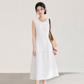 French Style Sleeveless White Dress Women Summer Patchwork Waist Black Vest Skirt Bloom Long Dress round Neck High Waist