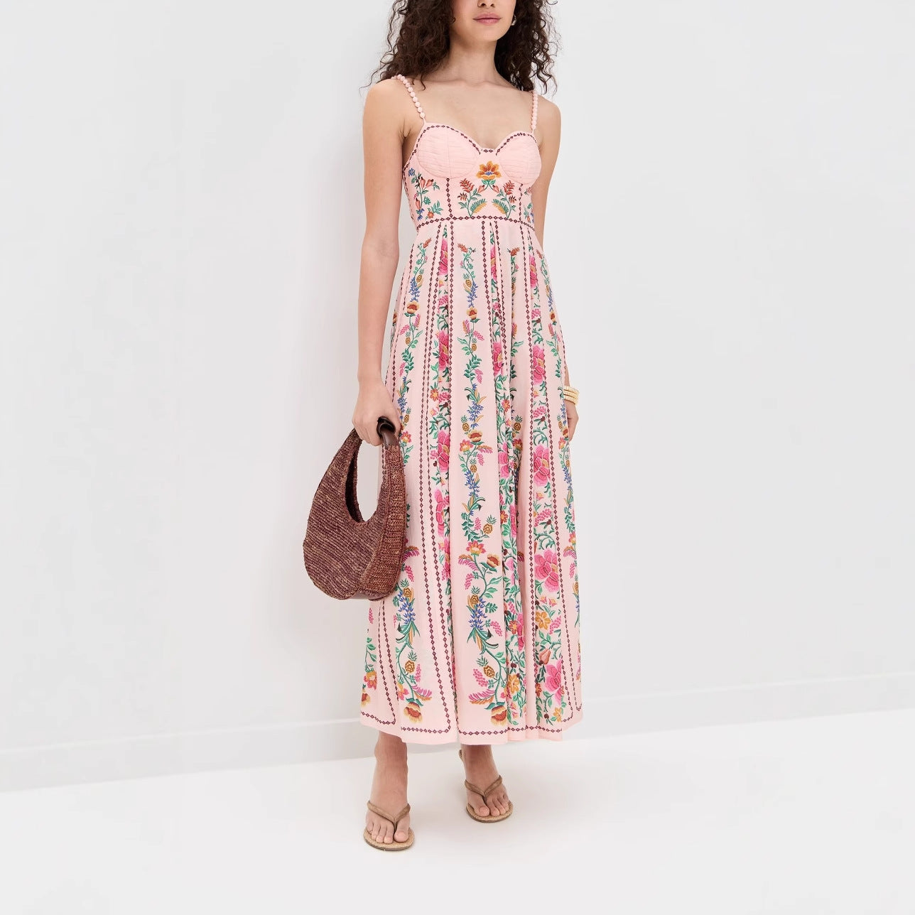 Summer High Waist Pleat Floral Printed Evening Dress Sexy Low Cut Backless Banquet Dress Garden Party Tube Top Long Dress Women