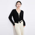V-Neck Knitted Cashmere Cardigan Women's Autumn Winter Slim Fit Sweater Fake Two-Piece Top Woolen Short Jacket Inner Wear