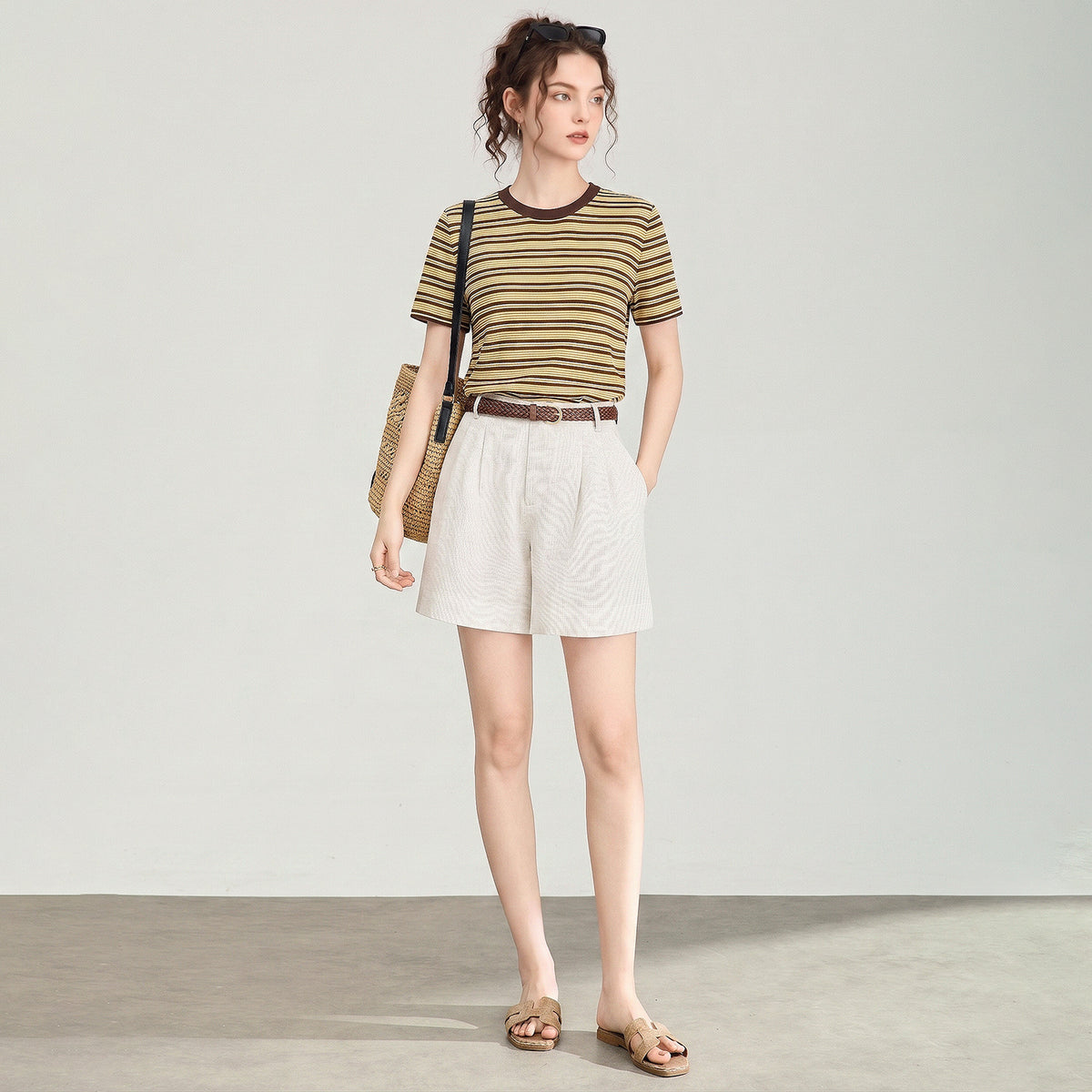 Women's Summer New Arrival Simple Slim Striped T-Shirt | Crew Neck Slim Fit Versatile Short Sleeve Top T-Shirts