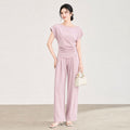 Short Sleeve Tshirts and Wide Leg Pants Solid Color Summer Modal Pajamas Sets Casual Homewear 2pcs Suit