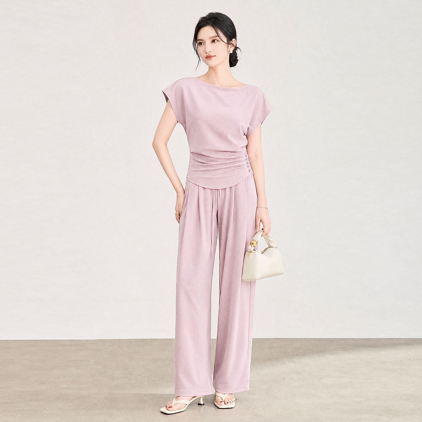 Short Sleeve Tshirts and Wide Leg Pants Solid Color Summer Modal Pajamas Sets Casual Homewear 2pcs Suit