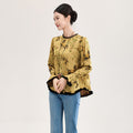 High Quality Chinese Style Silk Velvet Trim Shirt Women's Long Sleeve round Neck Floral Embroidery Spring Early Fashion