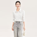 Elegant Long Sleeve Embroidered Silk Cotton Shirt Women's Spring New Style Shiny Sequin Design Turn-down Collar Basic Style