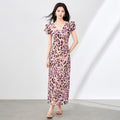 Romantic Oil Painting Art Print Silk Floral Dress Spring Summer New Lotus Leaf Short Sleeve High Waist A-Line V-Neck Dress