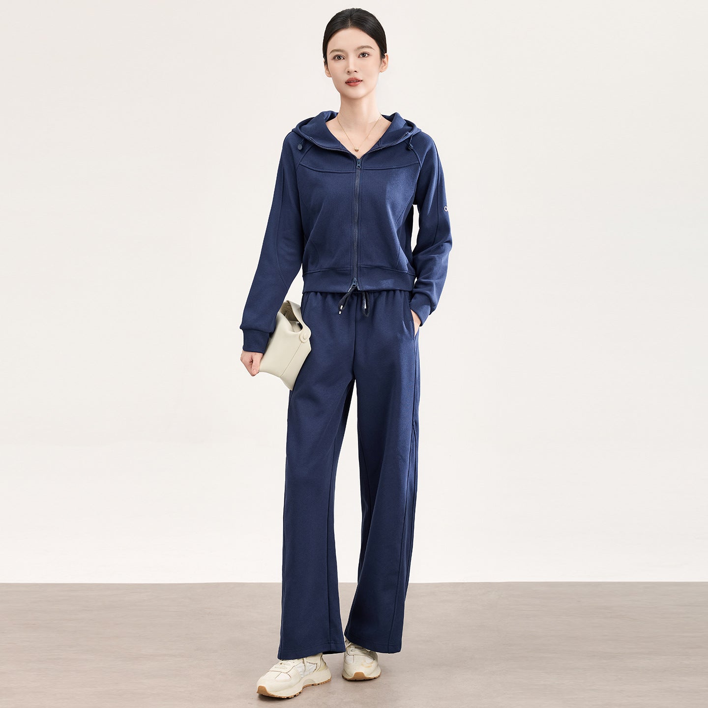 French Vintage Sportswear Set Women's Loose Zipper Hooded Jacket Top Casual Pants Style Spring Autumn Season Knitted Fabric