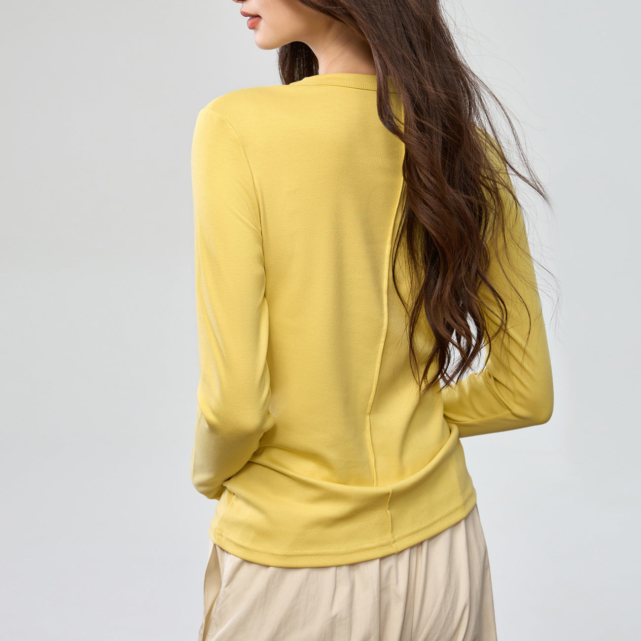 Pure Cotton Bright Line Design Versatile Long-sleeved T-shirt Women's Simple Crew Neck Bottoming Shirt Top