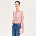 Elegant Grey Shawl Collar Shirt for Women with Bell Sleeves Textured Polyester Spring Summer Casual Fashion Breathable