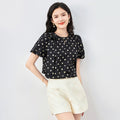Elegant Office Lady Shirts Polka Dot Women Short Sleeve Blouse Summer Puff Sleeve Bow Fashion Tops Casual Blusas Femininas