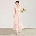 Black Slimming Pleated Vest Long Skirt Set Commute Elegant Two-Piece Suit Office Lady Casual Polyester Spring Autumn New Style