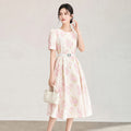 Fashionable Summer New Arrival French Luxury Embroidered Print Midi Dress High Waist A-Line Skirt Short Sleeve round Neck Dress
