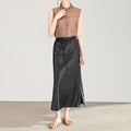 Acetate Pleated Midi Skirt Women's High Waist Slimming A- Line Fish Tail Skirt Commute Elegant Versatile Skirt Girls