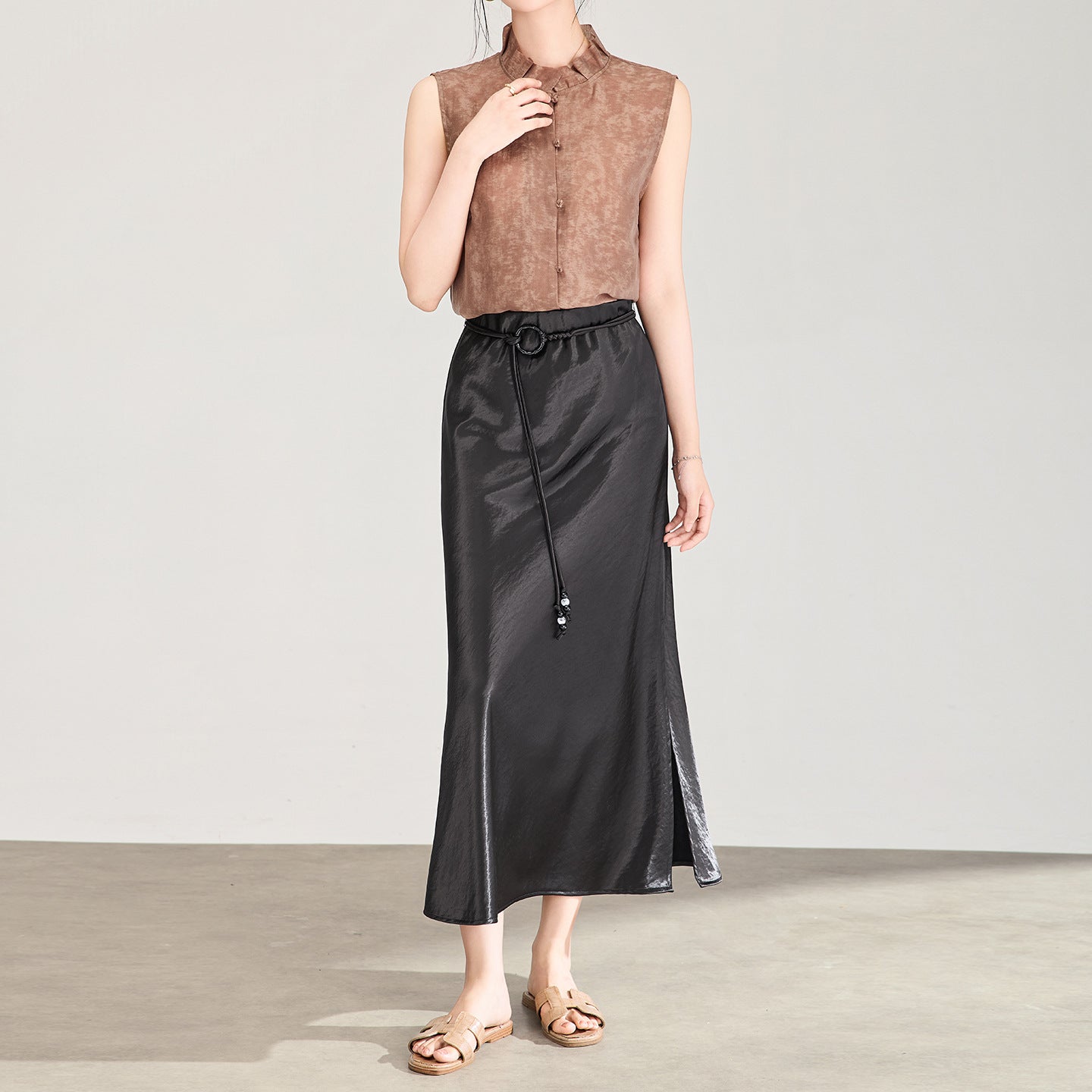 Acetate Pleated Midi Skirt Women's High Waist Slimming A- Line Fish Tail Skirt Commute Elegant Versatile Skirt Girls