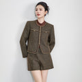 Autumn Winter Socialite Cashmere Woolen Suit Jacket Elegant Thickened Quilted Coat Top Short Skirt Slimming 2-piece Set