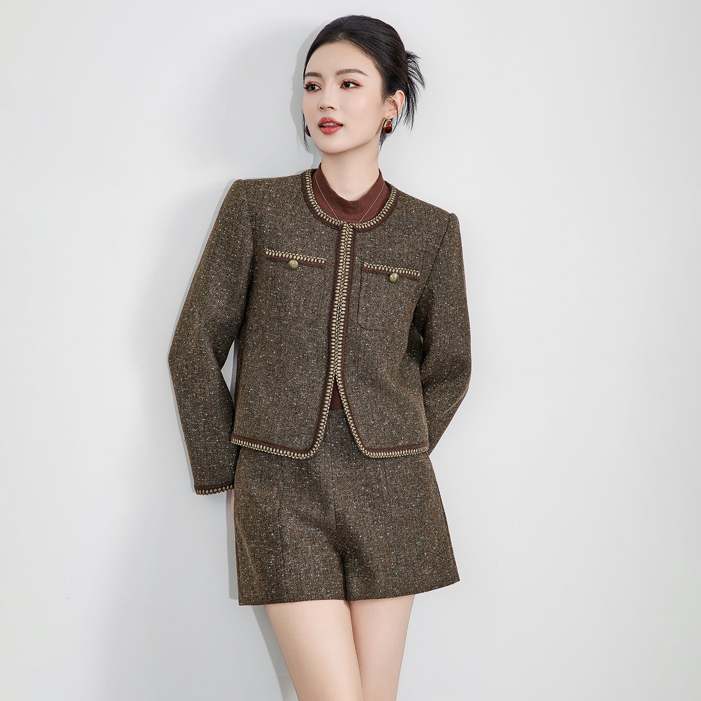 Autumn Winter Socialite Cashmere Woolen Suit Jacket Elegant Thickened Quilted Coat Top Short Skirt Slimming 2-piece Set