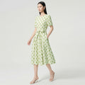 Hebe Style Large Size Retro French Polka Dot Midi Dress with Turn-down Collar for Year-end Performance Dance Skirt Dress