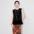 Elegant Velvet Women's Top Hollow out round Neck Design Comfortable Loose Fit Black Shirt for Autumn Season Fashionable