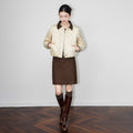 Women's Short Quilted Down Jacket With Corduroy Collar Barnfit Style Oversized Design