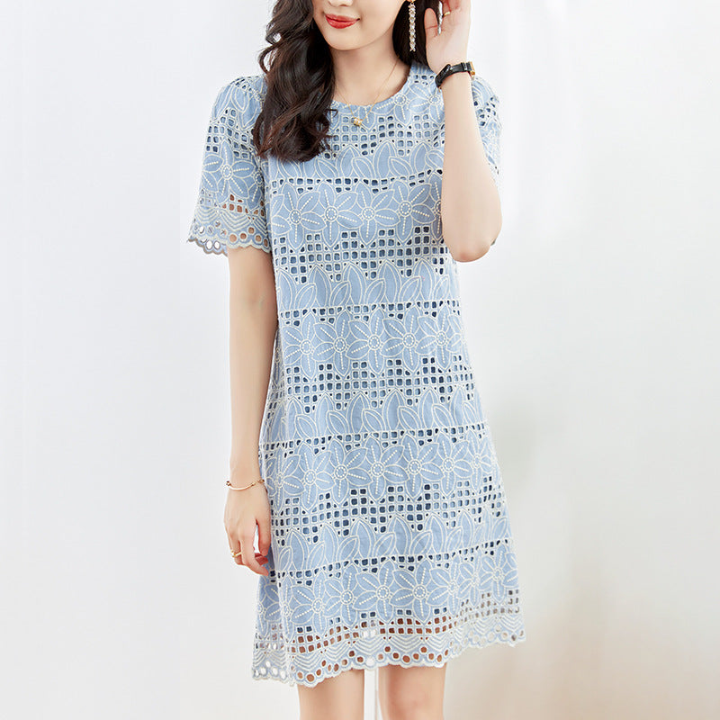 Elegant Slim Fit Summer Dress Women's High Waist Hollow out Skirt Street Style Polyester Fiber Mid-Length Midi Dress