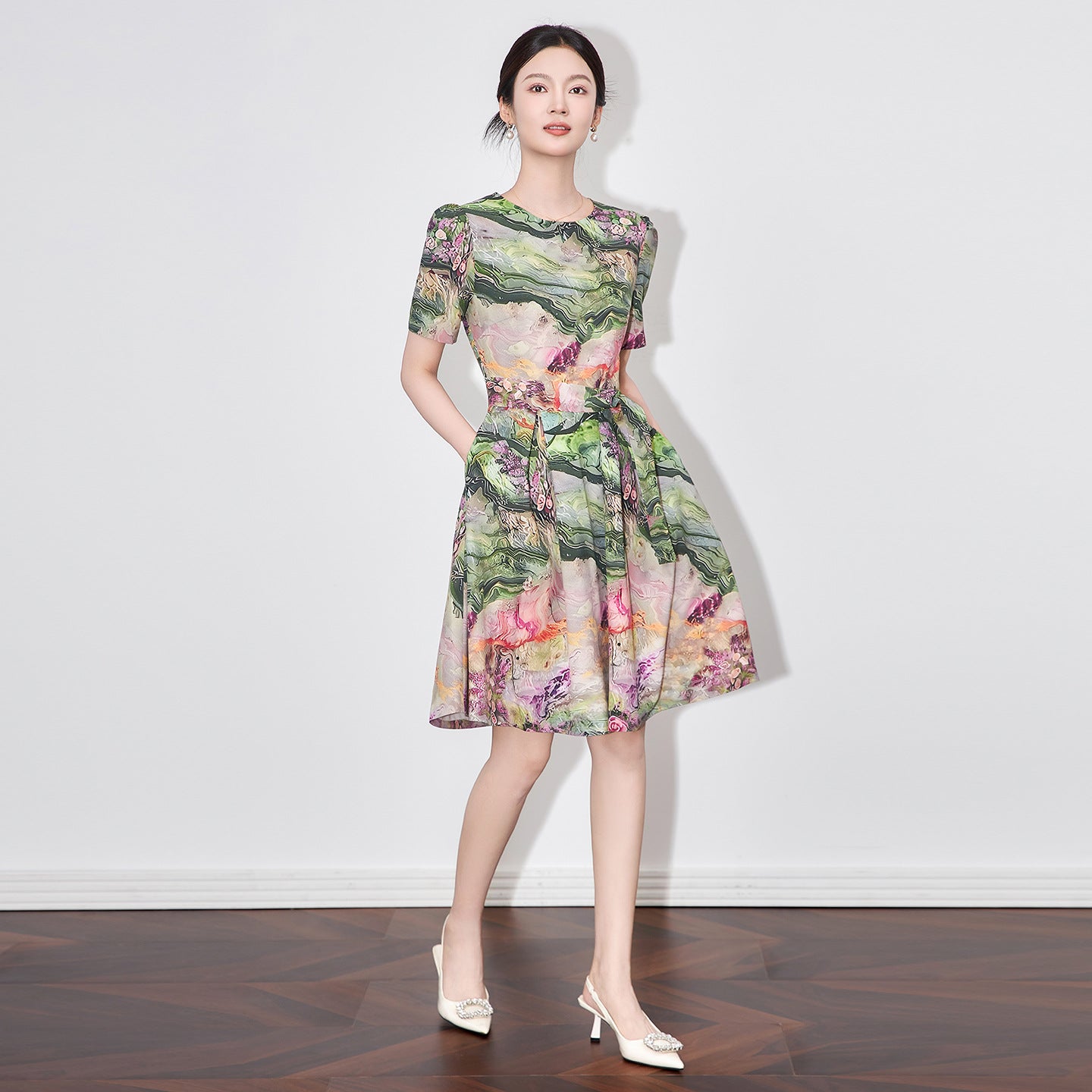 High Quality South Oil Summer New Style Printed Slimming Dress Luxury Personality Heavy Embroidery A-Line Dress