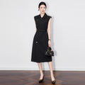 Elegant Minimalist Midi Dress for Women Spring Summer Early Spring New Style High Waist Sleeveless Three Acetate Fiber 100%