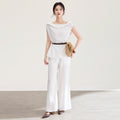 Fashionable Lazy Loose Women's Summer New Style Shoulder Oblique Short Sleeve Top Match Fake Two-Piece Flared Pants Set