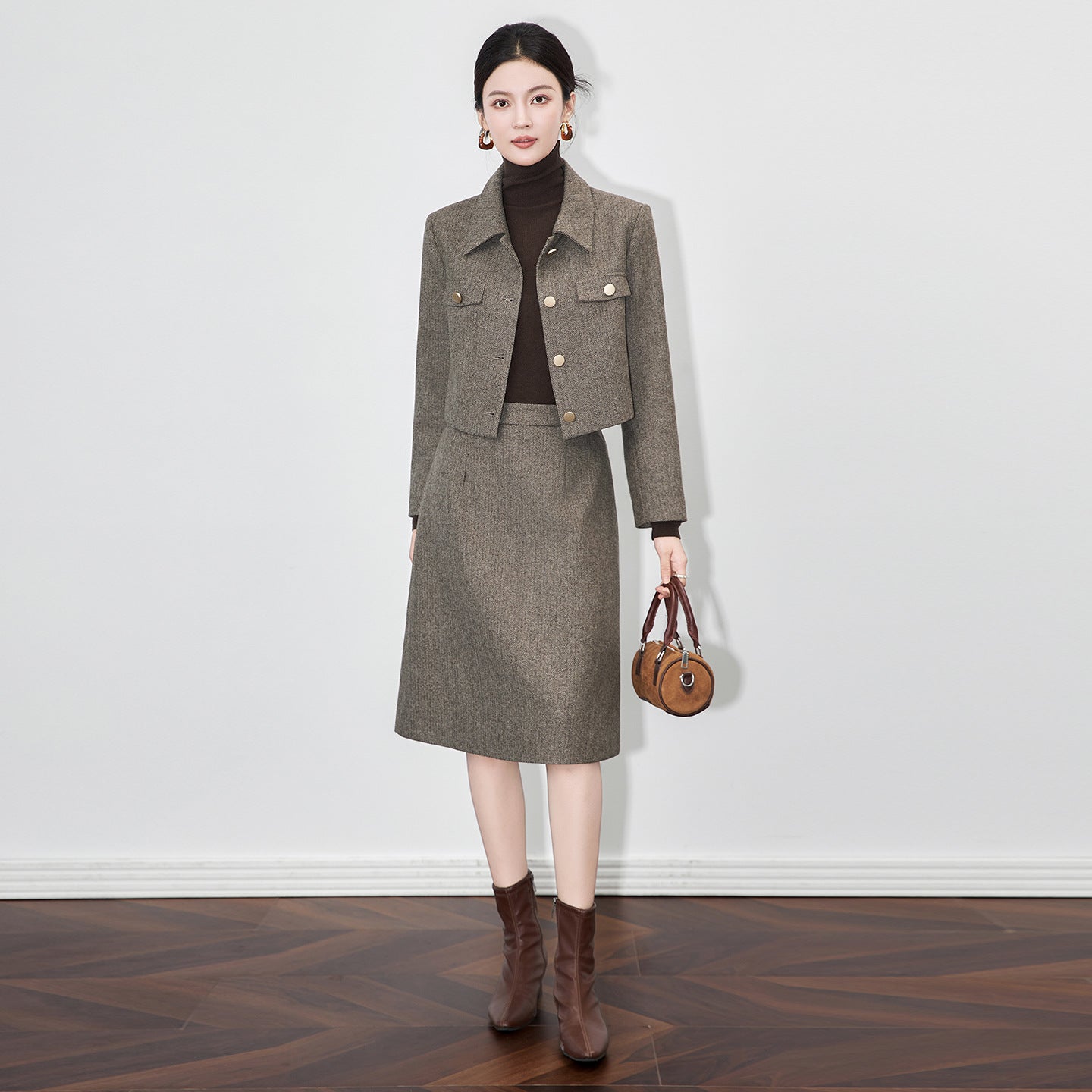Thickened Casual Set New Spring Of The Season Half-length Skirt Two-piece Set Warm Cotton Added Fashionable Women's