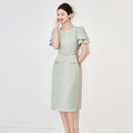 Elegant Fashionable Office Women's Dress Slimming Wrap Skirt Midi Length Polyester Fiber round Neck Short Sleeve Midi Dress